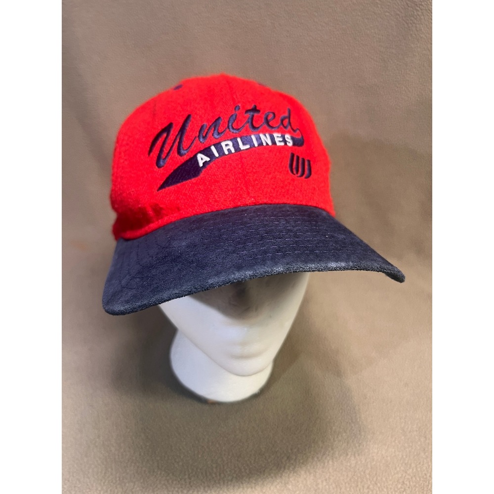 Vintage United Airlines Hat California Headwear Red Wool Suede Strapback Cap